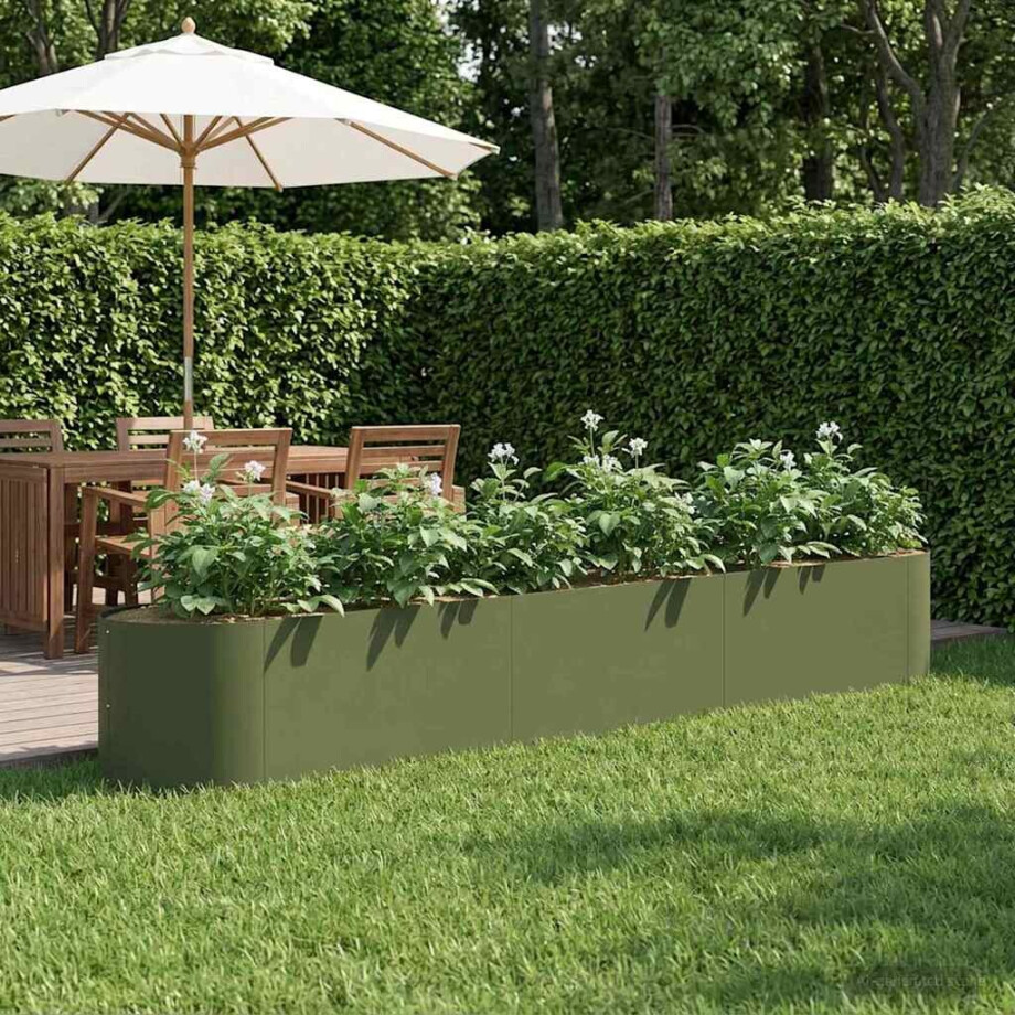 vidaXL Verhoogd Tuinbed Olijfgroen 300 x 40 x 40 cm Staal afbeelding 1