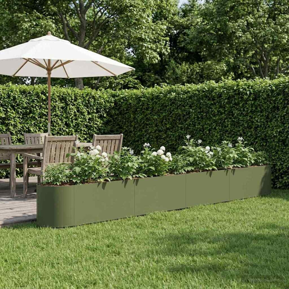 vidaXL Verhoogd Tuinbed Olijfgroen 380 x 40 x 40 cm Staal afbeelding 1