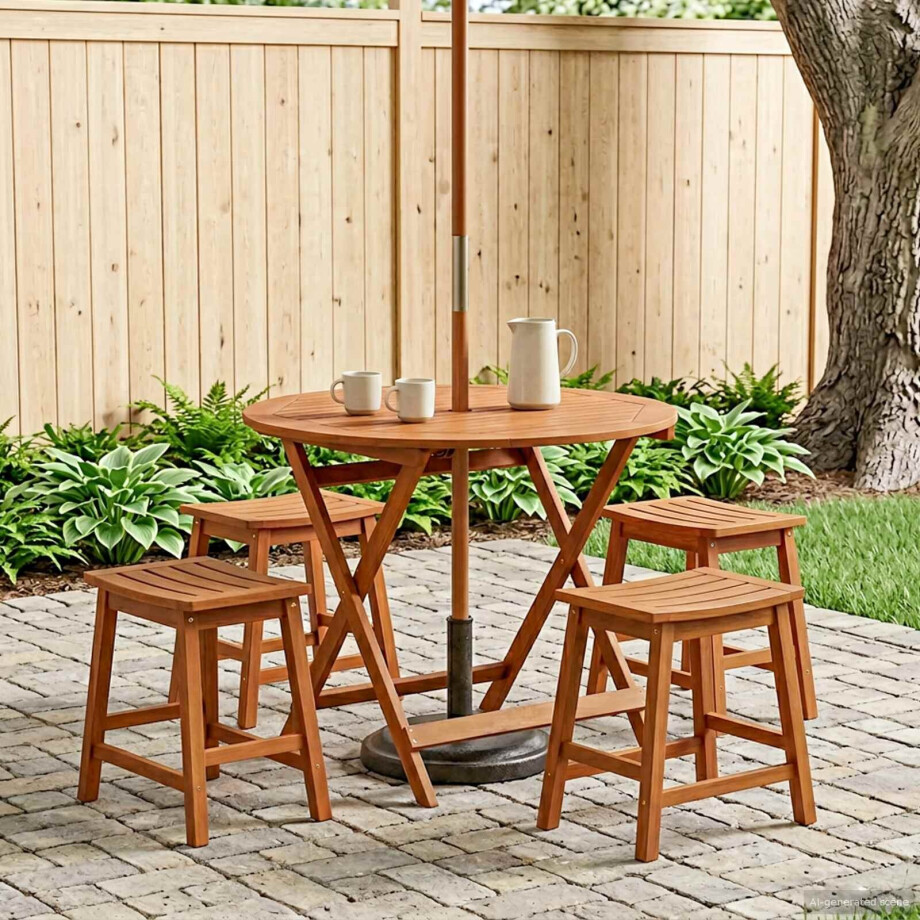 vidaXL Vouw Tuintafel Bruin Ø 90 x 75 cm Massief Eucalyptushout afbeelding 1