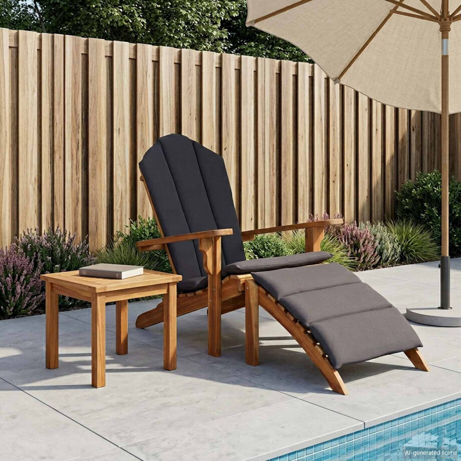 vidaXL Adirondack tuinstoel met voetensteun Naturel Massief Teakhout afbeelding 1