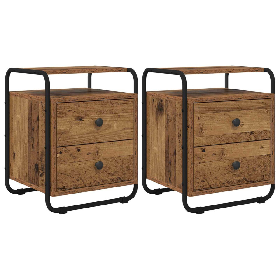 vidaXL Nachtkastje 2 st Oud hout 40 x 36,5 x 50 cm Bewerkt hout afbeelding 1