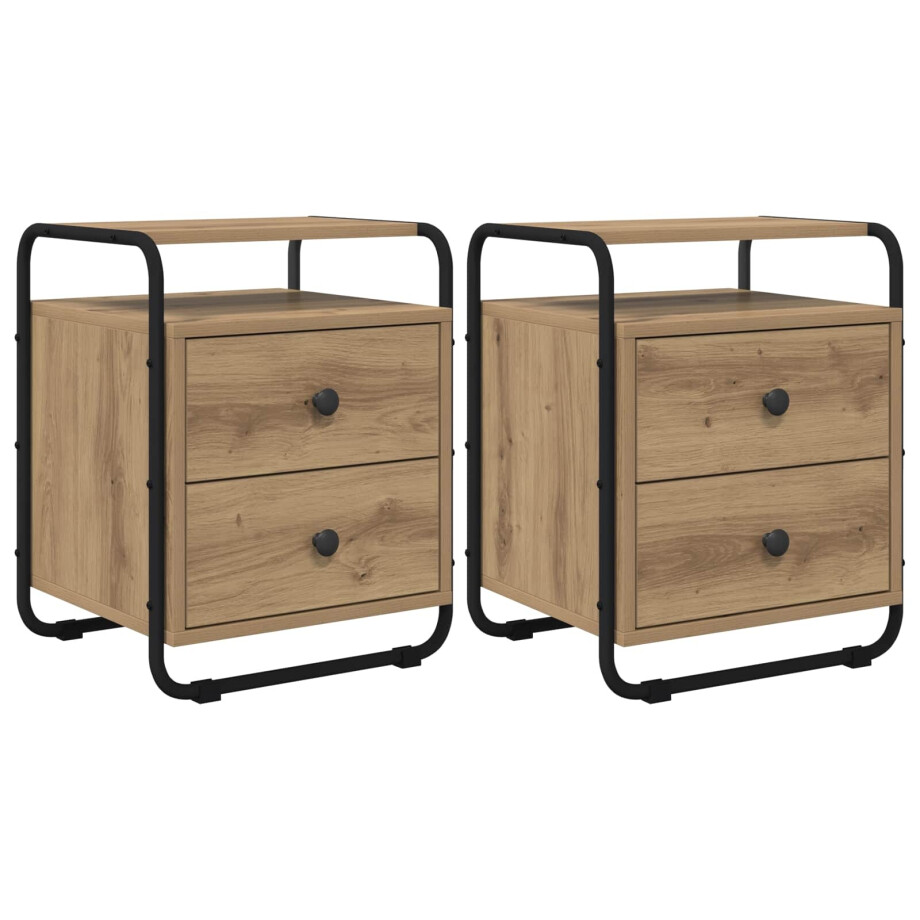 vidaXL Nachtkastje 2 st Artisanaal eiken 40 x 36,5 x 50 cm afbeelding 1