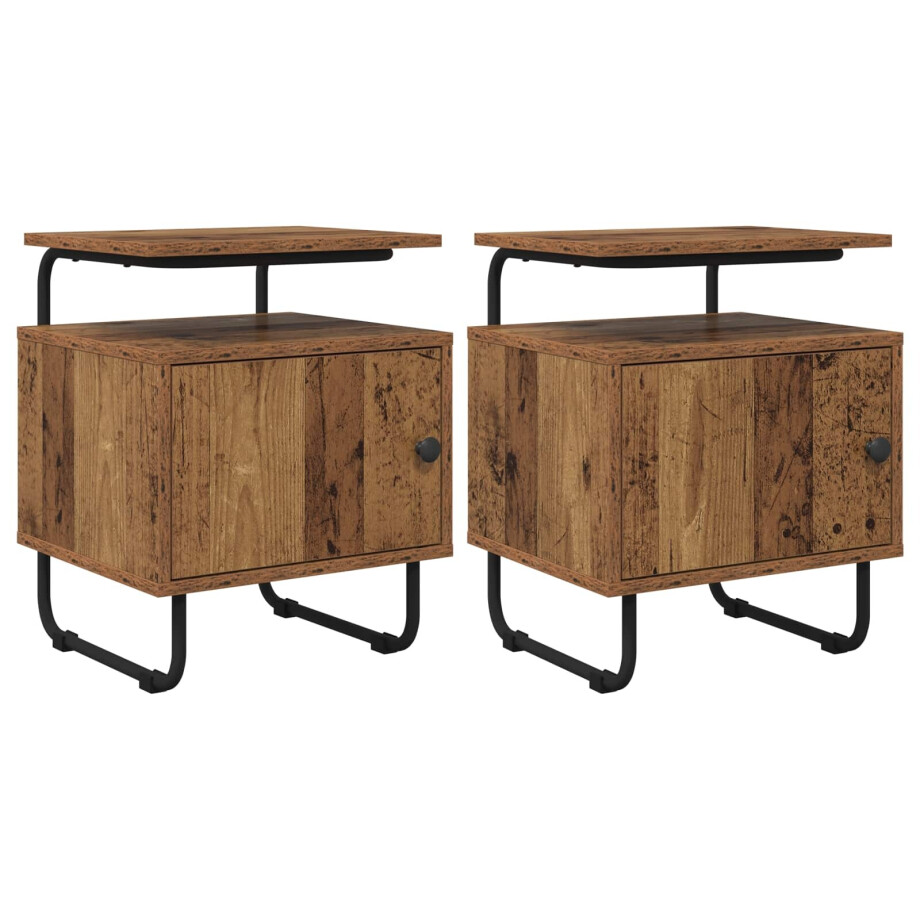 vidaXL Nachtkastje 2 st Oud hout 40 x 36,5 x 50 cm Bewerkt hout afbeelding 1