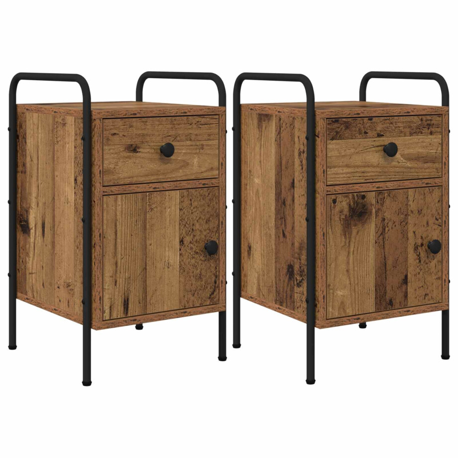 vidaXL Nachtkastje 2 st Oud hout 35 x 36,5 x 61 cm Bewerkt hout afbeelding 1