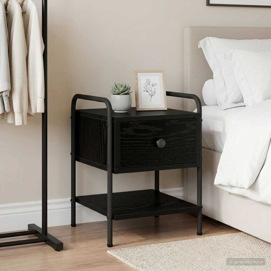 vidaXL Nachtkastje Zwart eiken Bewerkt hout vidaXL Nachtkastje Zwart eiken Bewerkt hout afbeelding 1