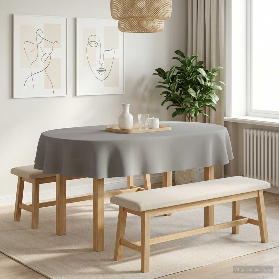 vidaXL Tafelkleed 5 st Ovaal Lichtgrijs 130 x 220 cm Polyester afbeelding 1