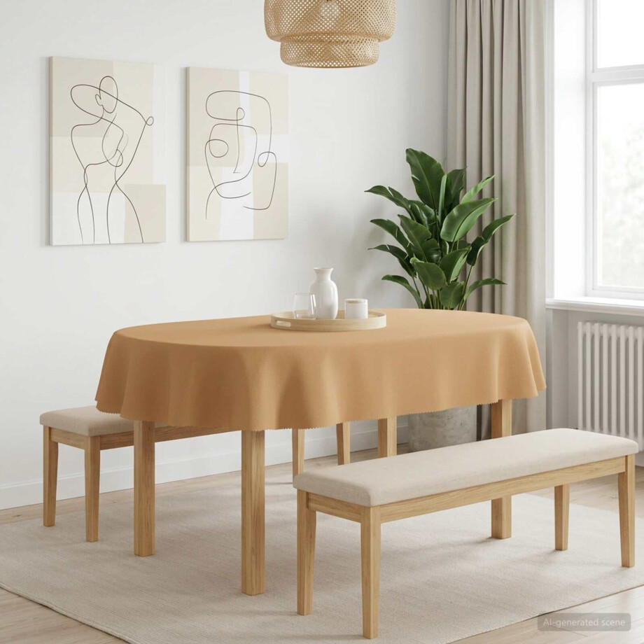 vidaXL Tafelkleed Ovaal Beige 130 x 220 cm Polyester vidaXL Tafelkleed Ovaal Beige 130 x 220 cm Polyester afbeelding 1