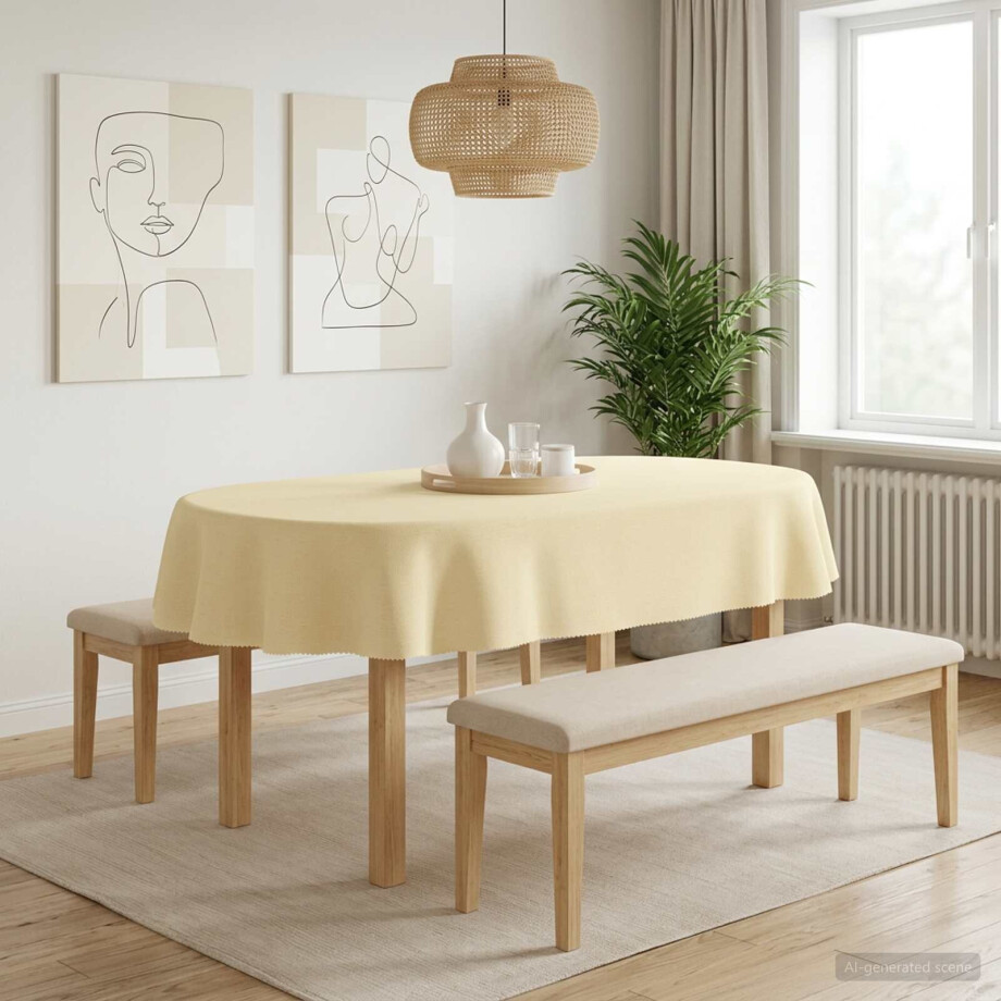 vidaXL Tafelkleed Ovaal Crèmewit 160 x 220 cm Polyester vidaXL Tafelkleed Ovaal Crèmewit 160 x 220 cm Polyester afbeelding 1