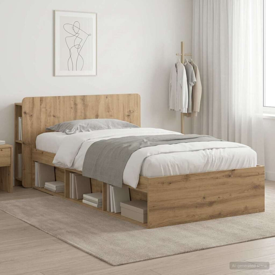 vidaXL Bedframe met opslag Artisanaal eiken 75 x 190 cm Bewerkt hout vidaXL Bedframe met opslag Artisanaal eiken 75 x 190 cm Bewerkt hout afbeelding 1