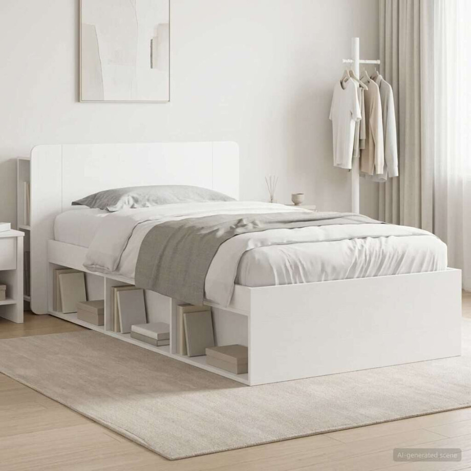 vidaXL Bedframe met opslag met hoofdeinde Wit 75 x 190 cm Bewerkt hout vidaXL Bedframe met opslag met hoofdeinde Wit 75 x 190 cm Bewerkt hout afbeelding 1