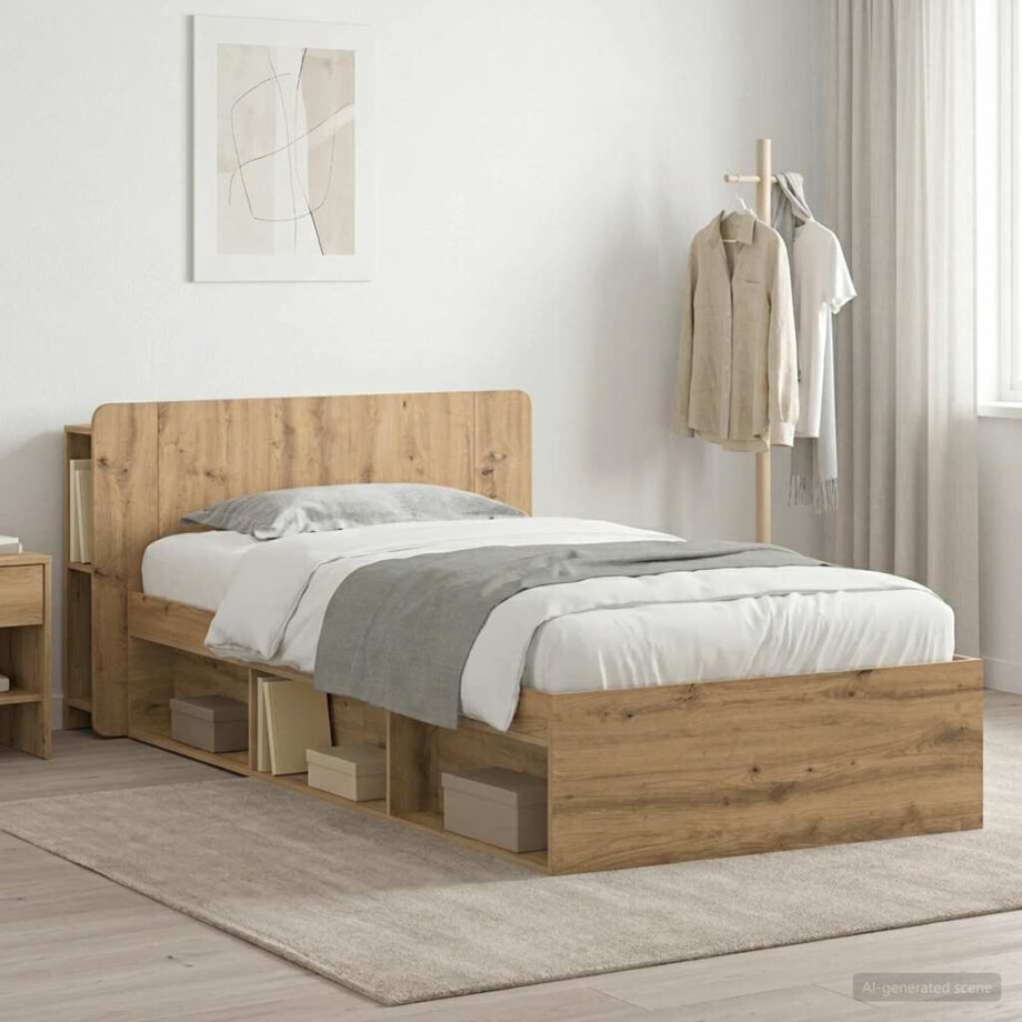 vidaXL Bedframe met opslag Artisanaal eiken 90 x 190 cm Bewerkt hout vidaXL Bedframe met opslag Artisanaal eiken 90 x 190 cm Bewerkt hout afbeelding 1
