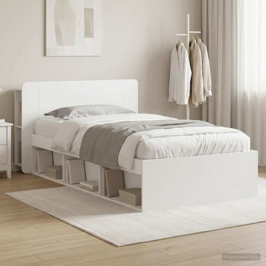 vidaXL Bedframe met opslag met hoofdeinde Wit 90 x 190 cm Bewerkt hout vidaXL Bedframe met opslag met hoofdeinde Wit 90 x 190 cm Bewerkt hout afbeelding 1