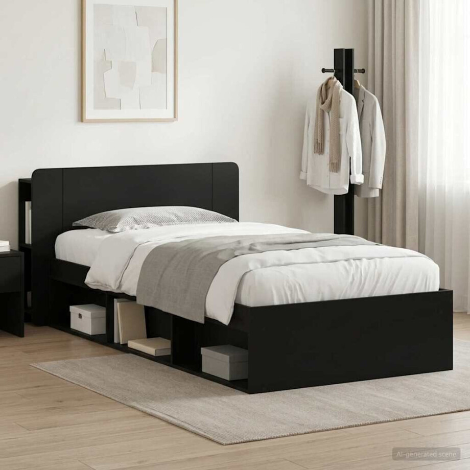 vidaXL Bedframe met opslag Zwart 100 x 200 cm Bewerkt hout vidaXL Bedframe met opslag Zwart 100 x 200 cm Bewerkt hout afbeelding 1