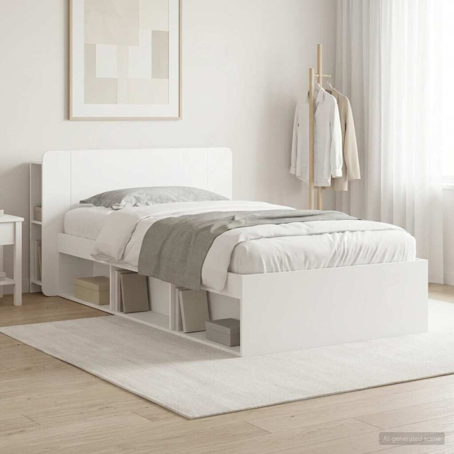 vidaXL Bedframe met opslag Wit 100 x 200 cm Bewerkt hout vidaXL Bedframe met opslag Wit 100 x 200 cm Bewerkt hout afbeelding 1