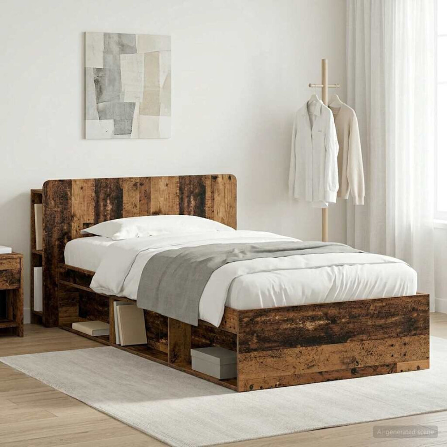 vidaXL Bedframe met opslag Oud hout 90 x 200 cm Bewerkt hout vidaXL Bedframe met opslag Oud hout 90 x 200 cm Bewerkt hout afbeelding 1