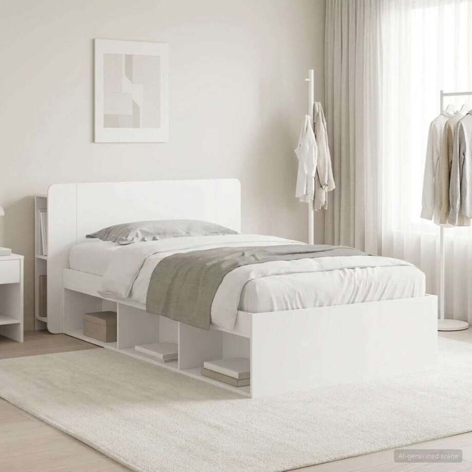 vidaXL Bedframe met opslag met hoofdeinde Wit 90 x 200 cm Bewerkt hout vidaXL Bedframe met opslag met hoofdeinde Wit 90 x 200 cm Bewerkt hout afbeelding 1