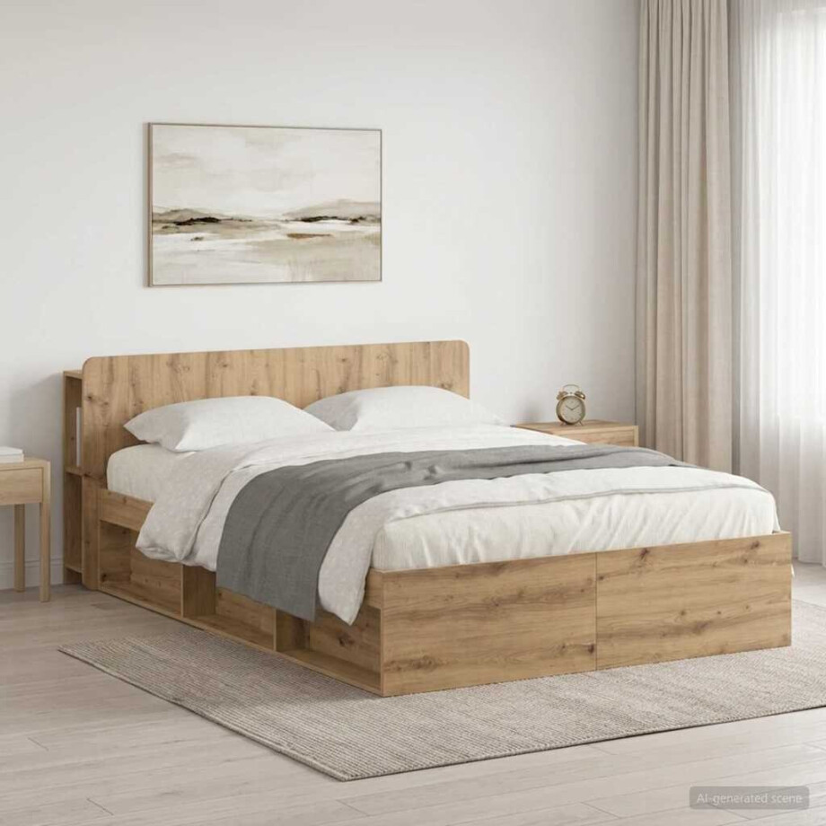 vidaXL Bedframe met opslag Artisanaal eiken 135 x 190 cm Bewerkt hout vidaXL Bedframe met opslag Artisanaal eiken 135 x 190 cm Bewerkt hout afbeelding 1