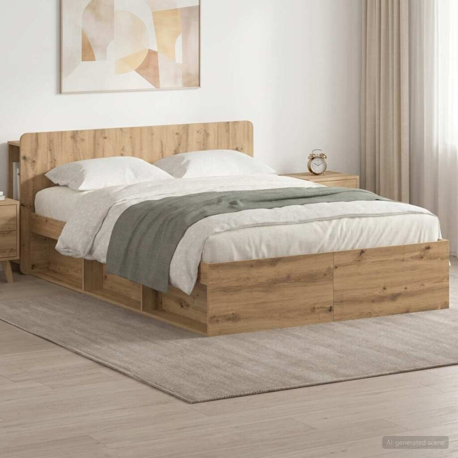 vidaXL Bedframe met opslag Artisanaal eiken 140 x 190 cm Bewerkt hout afbeelding 1