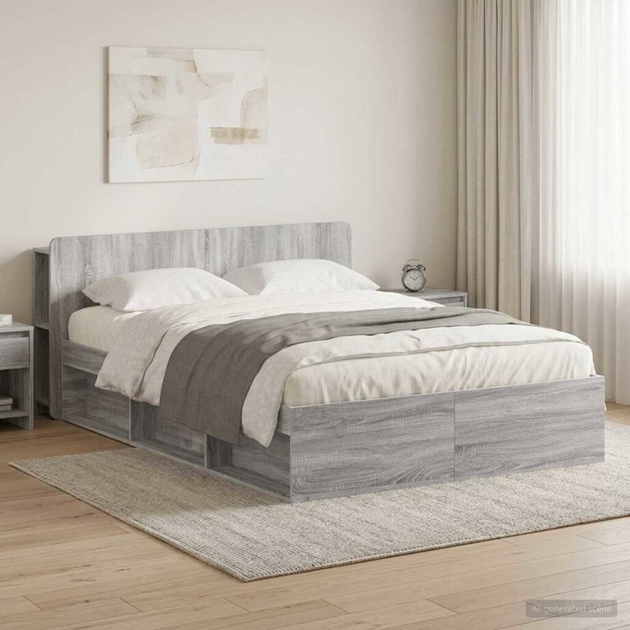 vidaXL Bedframe met opslag Grijs Sonoma 140 x 200 cm Bewerkt hout afbeelding 1