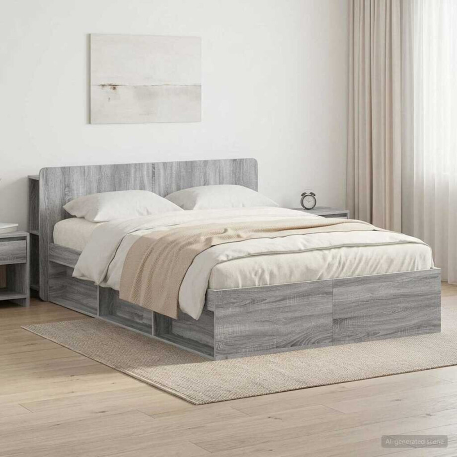 vidaXL Bedframe met opslag Grijs Sonoma 150 x 200 cm Bewerkt hout afbeelding 1