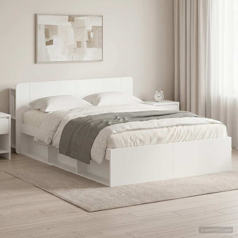 vidaXL Bedframe met opslag Wit 150 x 200 cm Bewerkt hout vidaXL Bedframe met opslag Wit 150 x 200 cm Bewerkt hout afbeelding 1