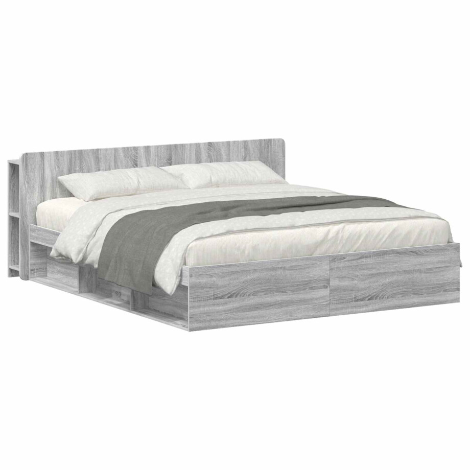 vidaXL Bedframe met opslag Grijs Sonoma 200 x 200 cm Bewerkt hout afbeelding 1