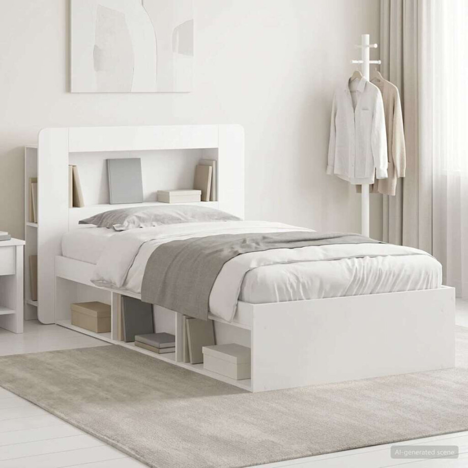 vidaXL Bedframe met opslag met hoofdeinde Wit 75 x 190 cm Bewerkt hout vidaXL Bedframe met opslag met hoofdeinde Wit 75 x 190 cm Bewerkt hout afbeelding 1