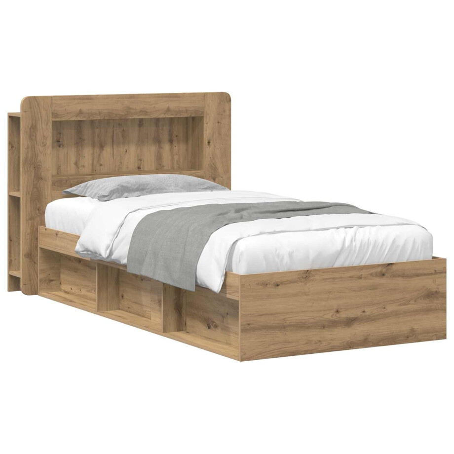 vidaXL Bedframe met opslag Artisanaal eiken 80 x 200 cm Bewerkt hout afbeelding 1