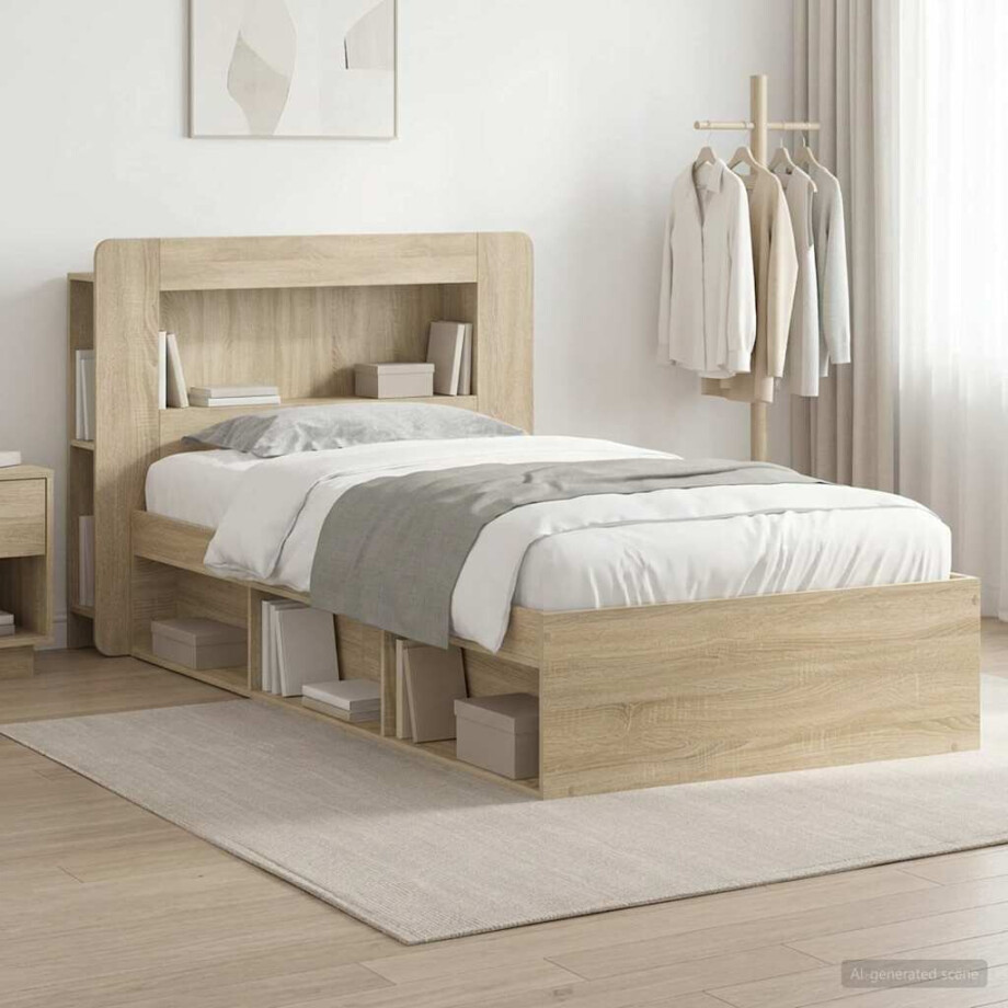 vidaXL Bedframe met opslag Sonoma Eiken 90 x 190 cm Bewerkt hout vidaXL Bedframe met opslag Sonoma Eiken 90 x 190 cm Bewerkt hout afbeelding 1