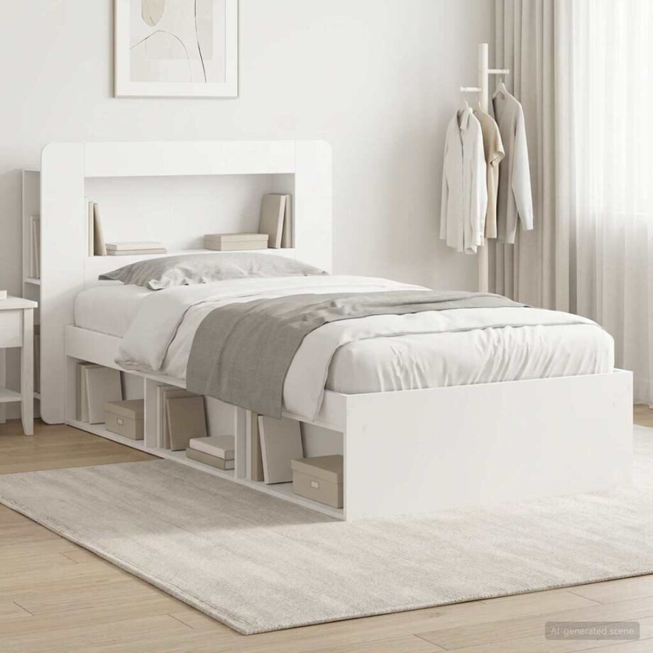 vidaXL Bedframe met opslag met hoofdeinde Wit 90 x 190 cm Bewerkt hout vidaXL Bedframe met opslag met hoofdeinde Wit 90 x 190 cm Bewerkt hout afbeelding 1