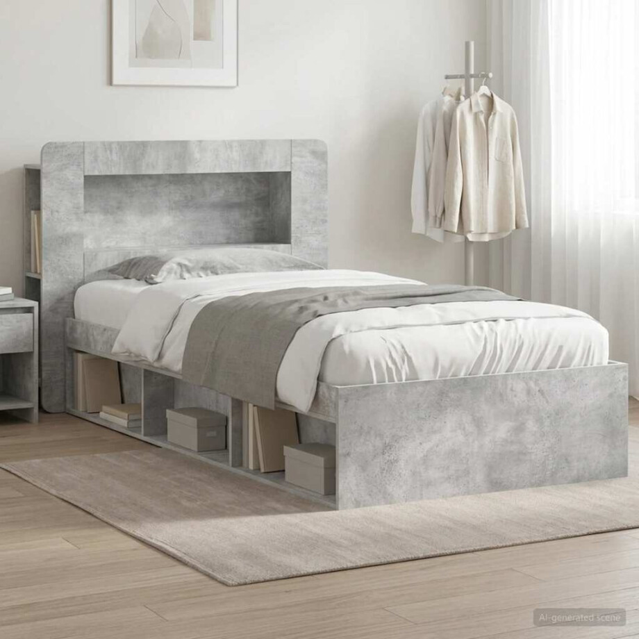 vidaXL Bedframe met opslag Betongrijs 100 x 200 cm Bewerkt hout afbeelding 1