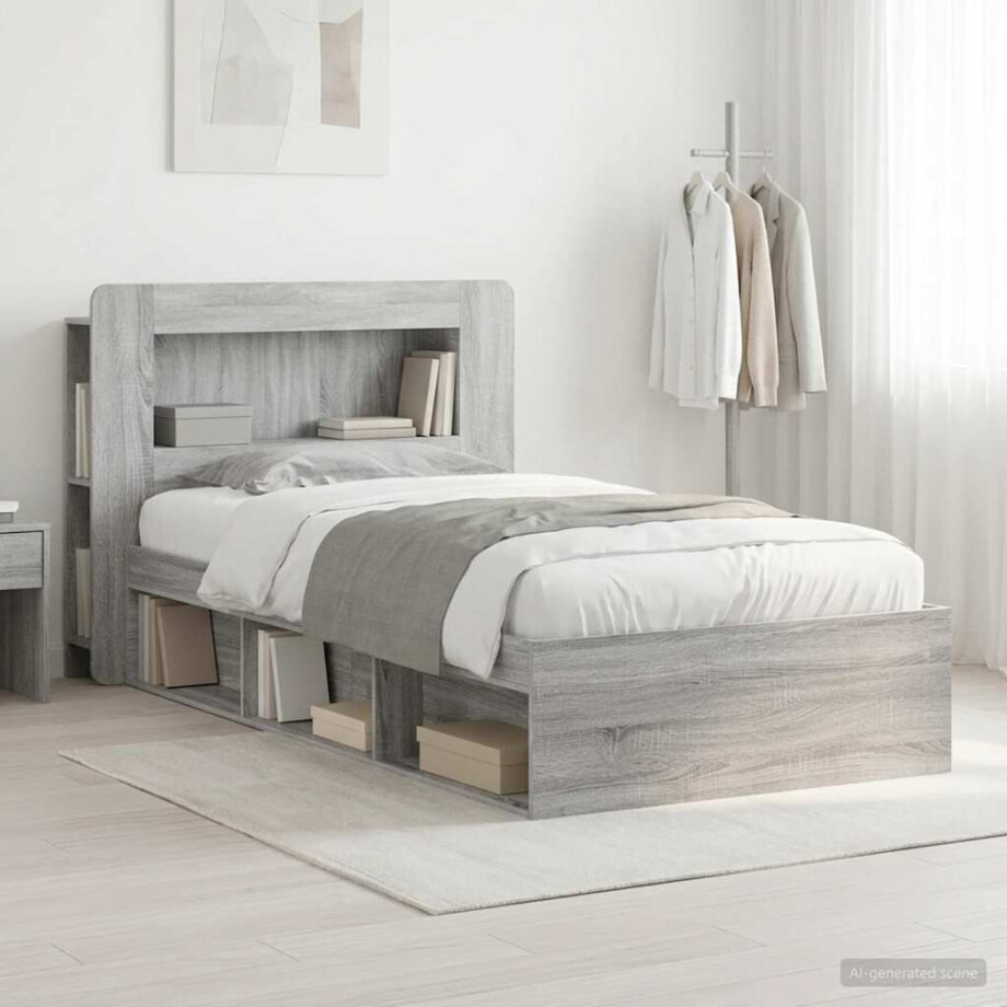 vidaXL Bedframe met opslag Grijs Sonoma 100 x 200 cm Bewerkt hout vidaXL Bedframe met opslag Grijs Sonoma 100 x 200 cm Bewerkt hout afbeelding 1