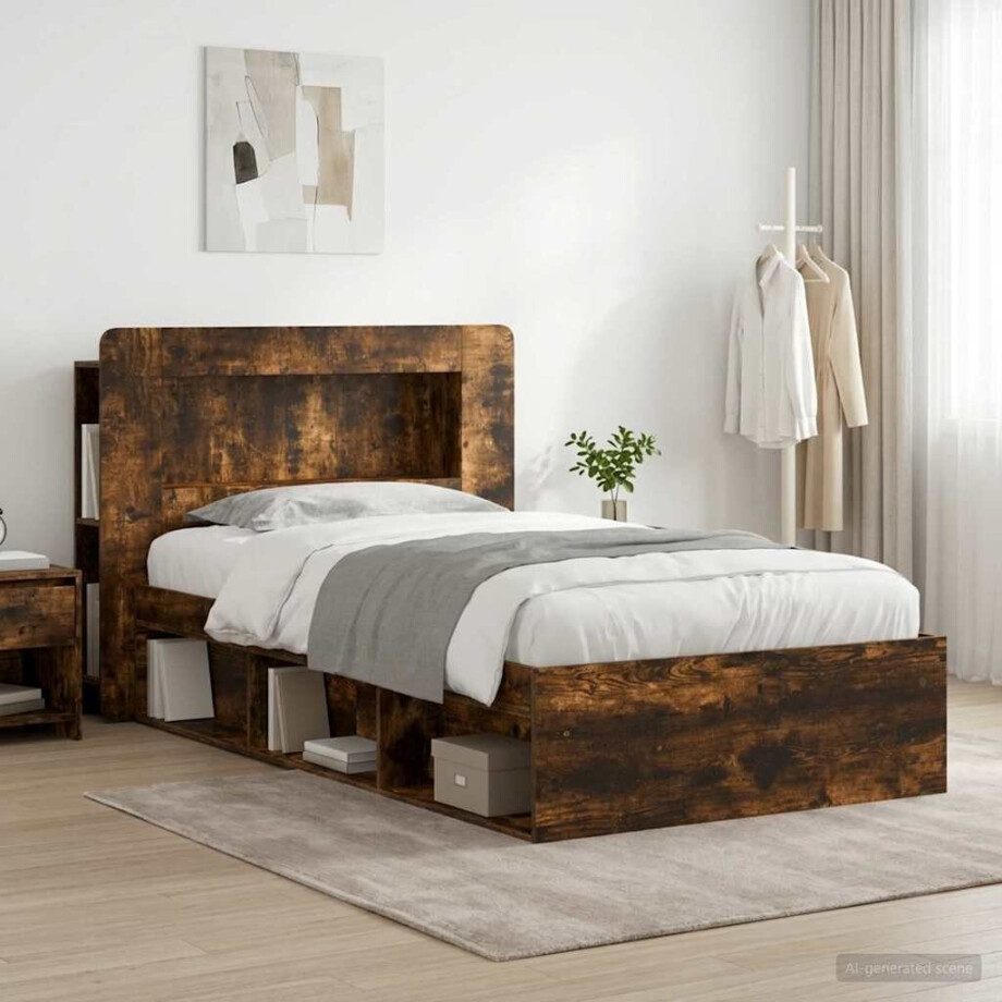 vidaXL Bedframe met opslag Gerookt eiken 100 x 200 cm Bewerkt hout vidaXL Bedframe met opslag Gerookt eiken 100 x 200 cm Bewerkt hout afbeelding 1