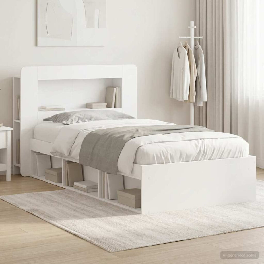vidaXL Bedframe met opslag Wit 100 x 200 cm Bewerkt hout vidaXL Bedframe met opslag Wit 100 x 200 cm Bewerkt hout afbeelding 1
