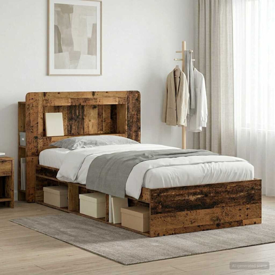 vidaXL Bedframe met opslag Oud hout 90 x 200 cm Bewerkt hout vidaXL Bedframe met opslag Oud hout 90 x 200 cm Bewerkt hout afbeelding 1