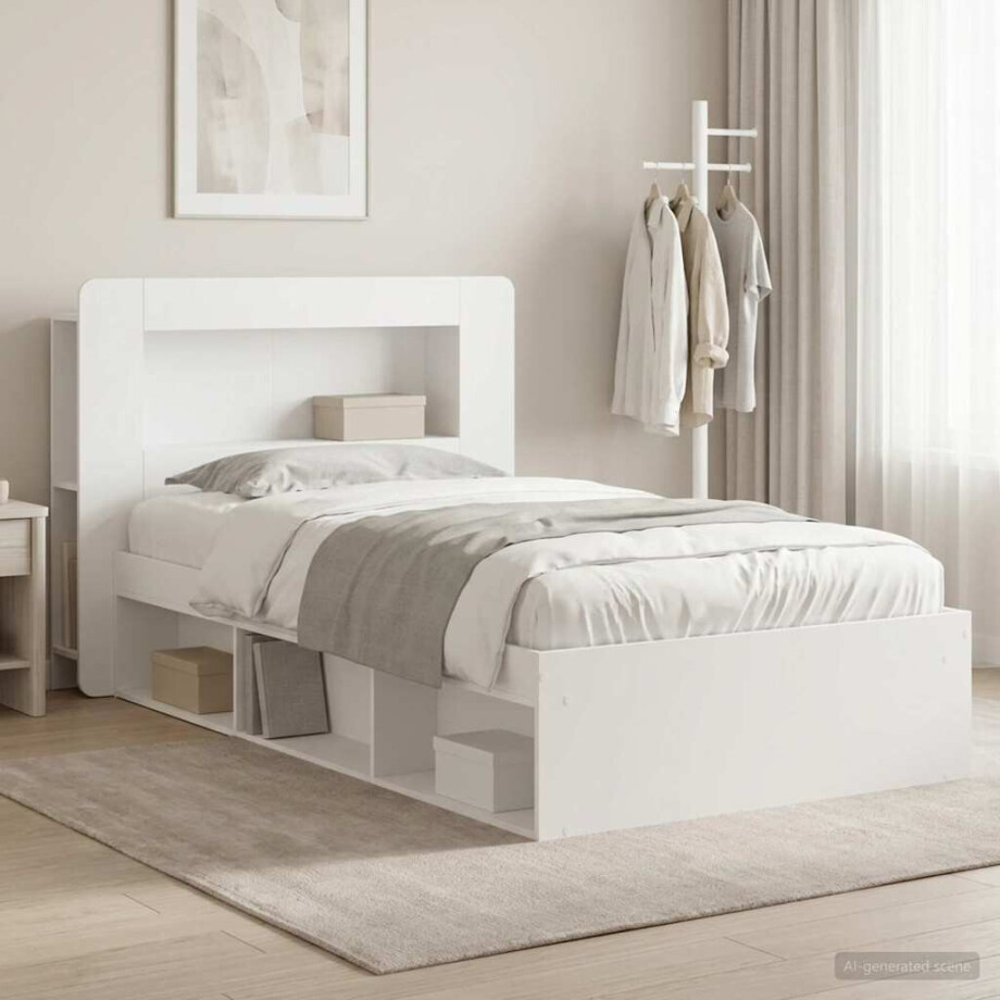 vidaXL Bedframe met opslag met hoofdeinde Wit 90 x 200 cm Bewerkt hout vidaXL Bedframe met opslag met hoofdeinde Wit 90 x 200 cm Bewerkt hout afbeelding 1