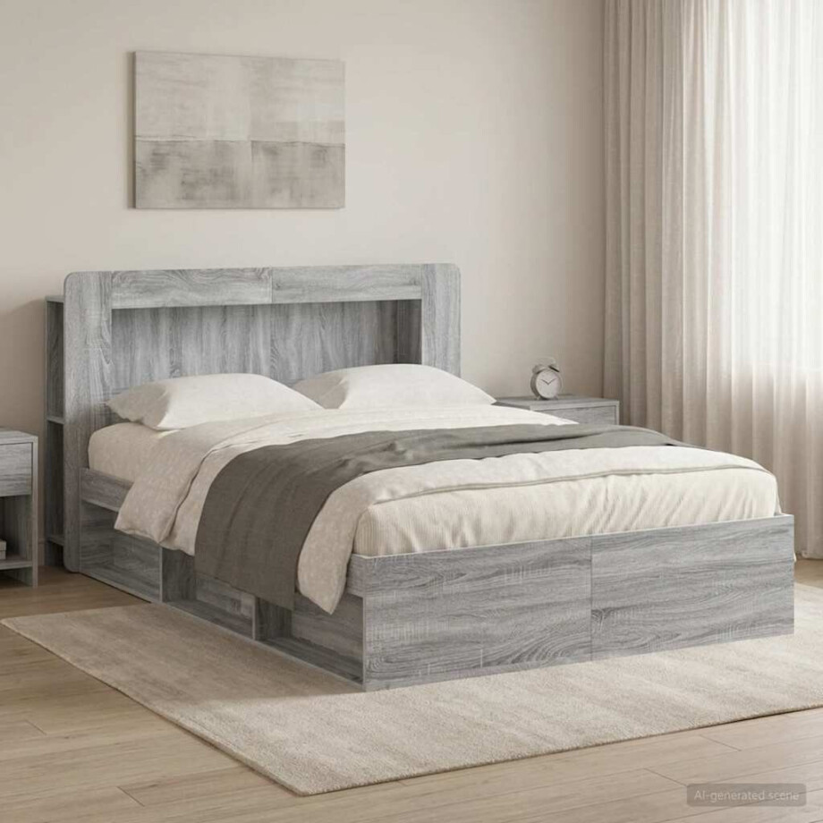 vidaXL Bedframe met opslag Grijs Sonoma 140 x 200 cm Bewerkt hout afbeelding 1