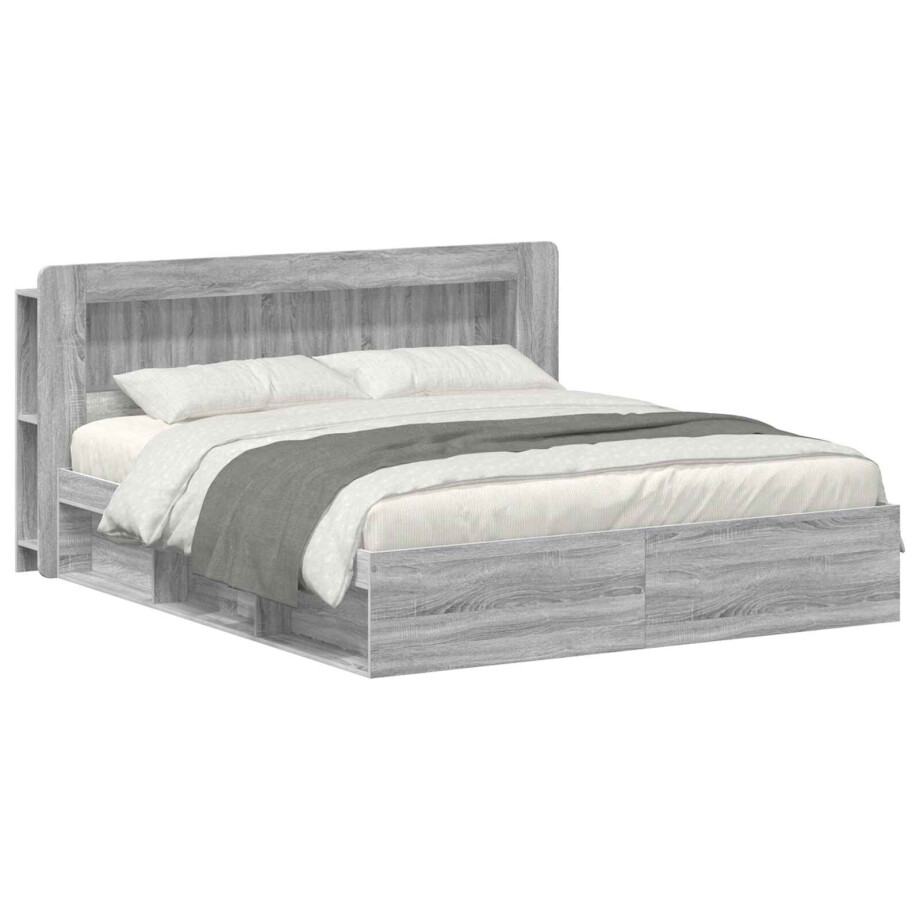 vidaXL Bedframe met opslag Grijs Sonoma 200 x 200 cm Bewerkt hout afbeelding 1