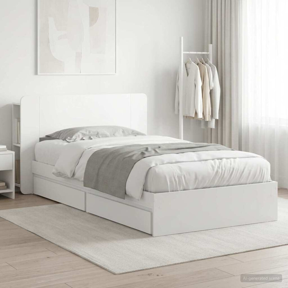 vidaXL Bedframe met opslag met lade Wit 75 x 190 cm Bewerkt hout vidaXL Bedframe met opslag met lade Wit 75 x 190 cm Bewerkt hout afbeelding 1
