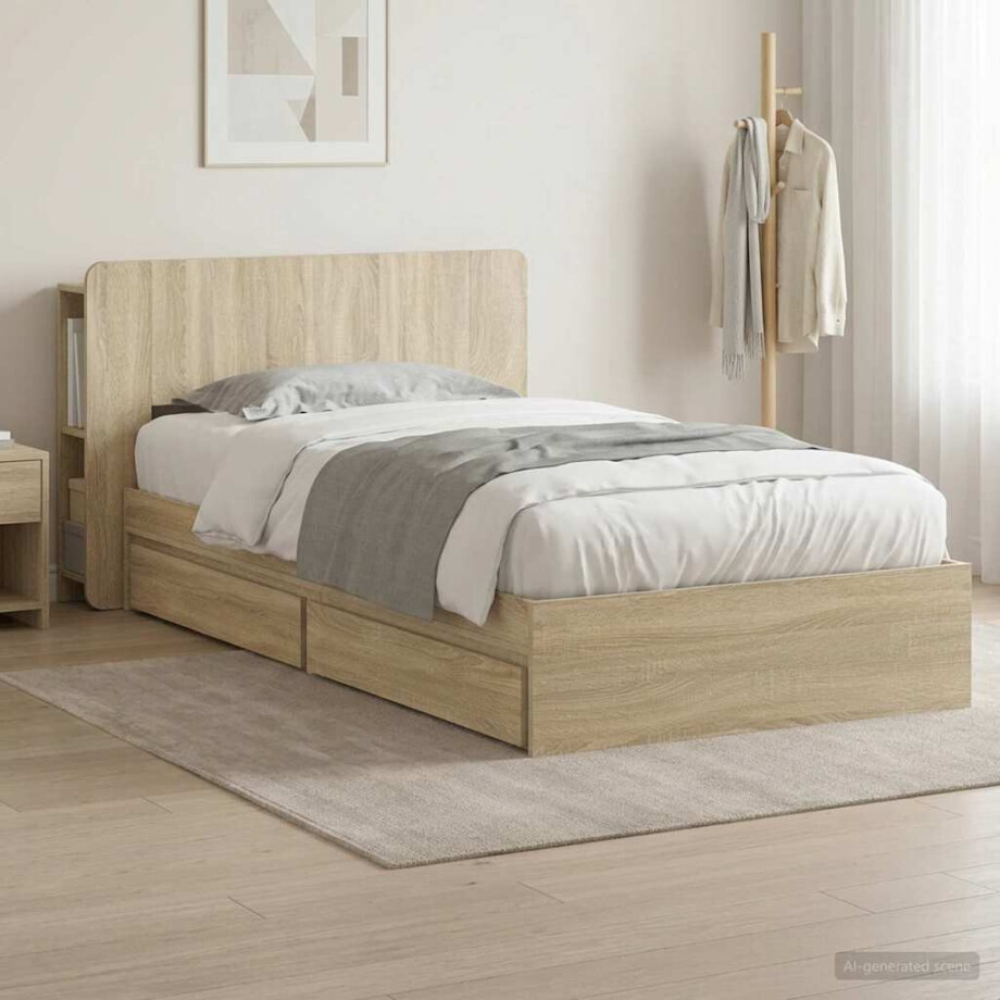vidaXL Bedframe met opslag Sonoma Eiken 90 x 190 cm Bewerkt hout vidaXL Bedframe met opslag Sonoma Eiken 90 x 190 cm Bewerkt hout afbeelding 1