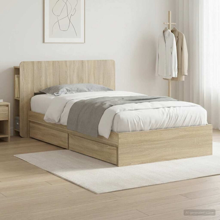 vidaXL Bedframe met opslag Sonoma Eiken 100 x 200 cm Bewerkt hout afbeelding 1