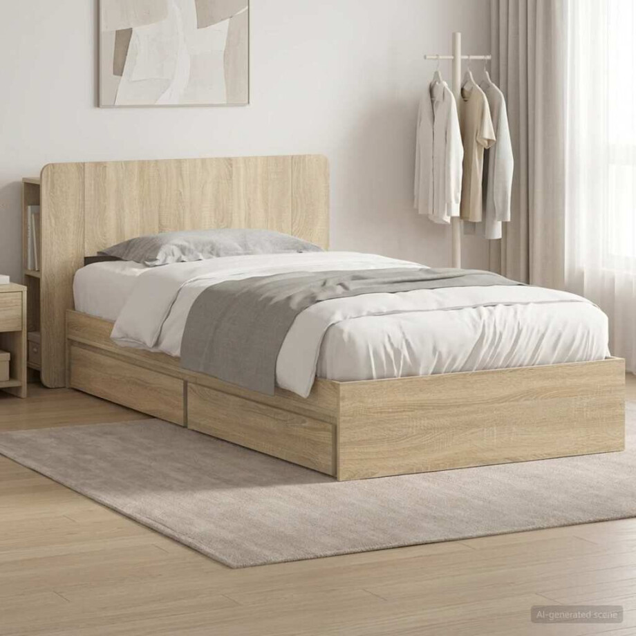 vidaXL Bedframe met opslag Sonoma Eiken 90 x 200 cm Bewerkt hout vidaXL Bedframe met opslag Sonoma Eiken 90 x 200 cm Bewerkt hout afbeelding 1