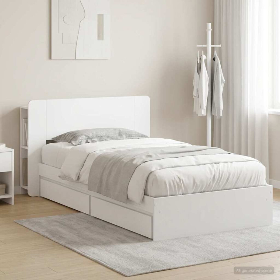 vidaXL Bedframe met opslag met lade Wit 90 x 200 cm Bewerkt hout vidaXL Bedframe met opslag met lade Wit 90 x 200 cm Bewerkt hout afbeelding 1