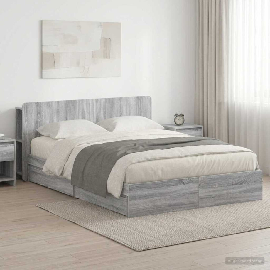 vidaXL Bedframe met opslag Grijs Sonoma 140 x 200 cm Bewerkt hout afbeelding 1