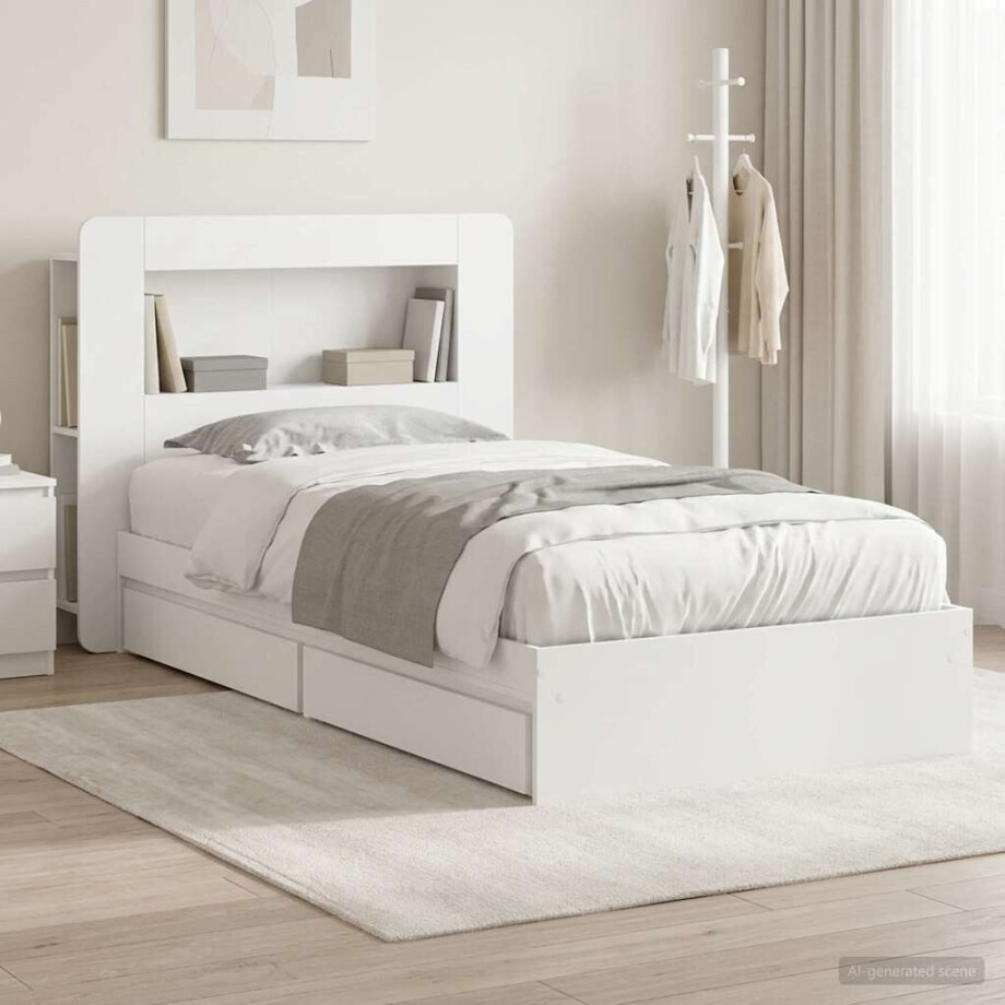 vidaXL Bedframe met opslag met lade Wit 75 x 190 cm Bewerkt hout vidaXL Bedframe met opslag met lade Wit 75 x 190 cm Bewerkt hout afbeelding 1