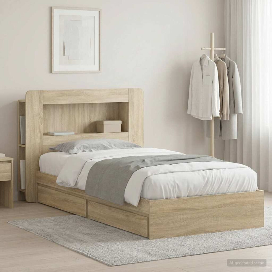 vidaXL Bedframe met opslag Sonoma Eiken 90 x 190 cm Bewerkt hout vidaXL Bedframe met opslag Sonoma Eiken 90 x 190 cm Bewerkt hout afbeelding 1