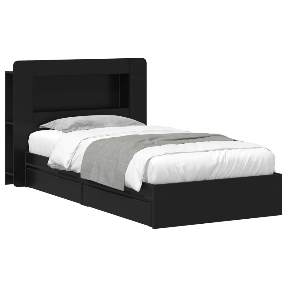 vidaXL Bedframe met opslag met lade Zwart 100 x 200 cm Bewerkt hout afbeelding 1