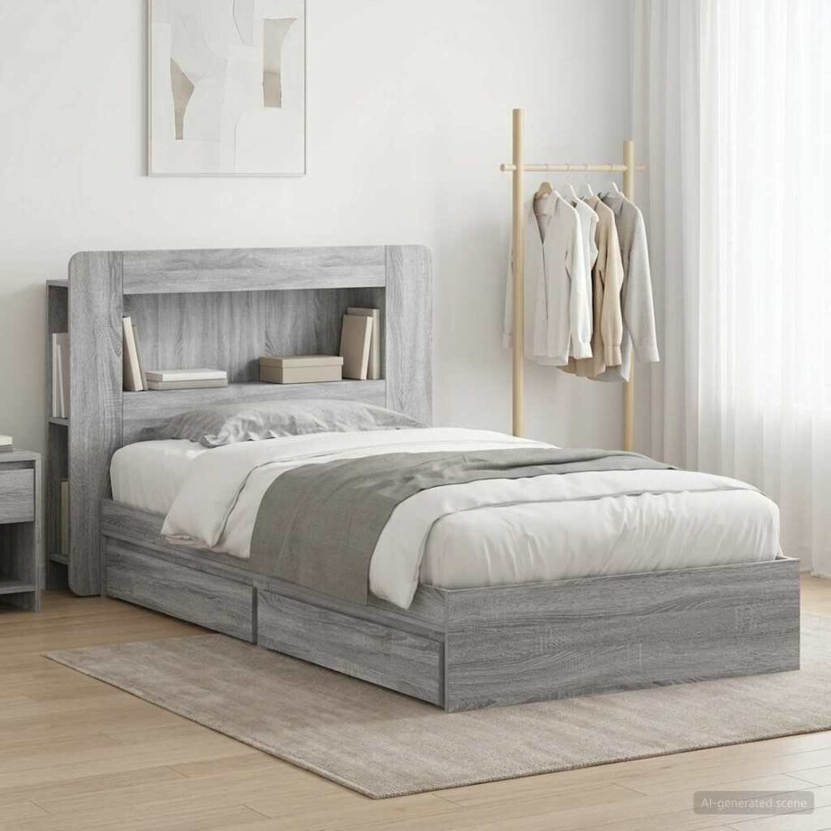 vidaXL Bedframe met opslag Grijs Sonoma 100 x 200 cm Bewerkt hout afbeelding 1
