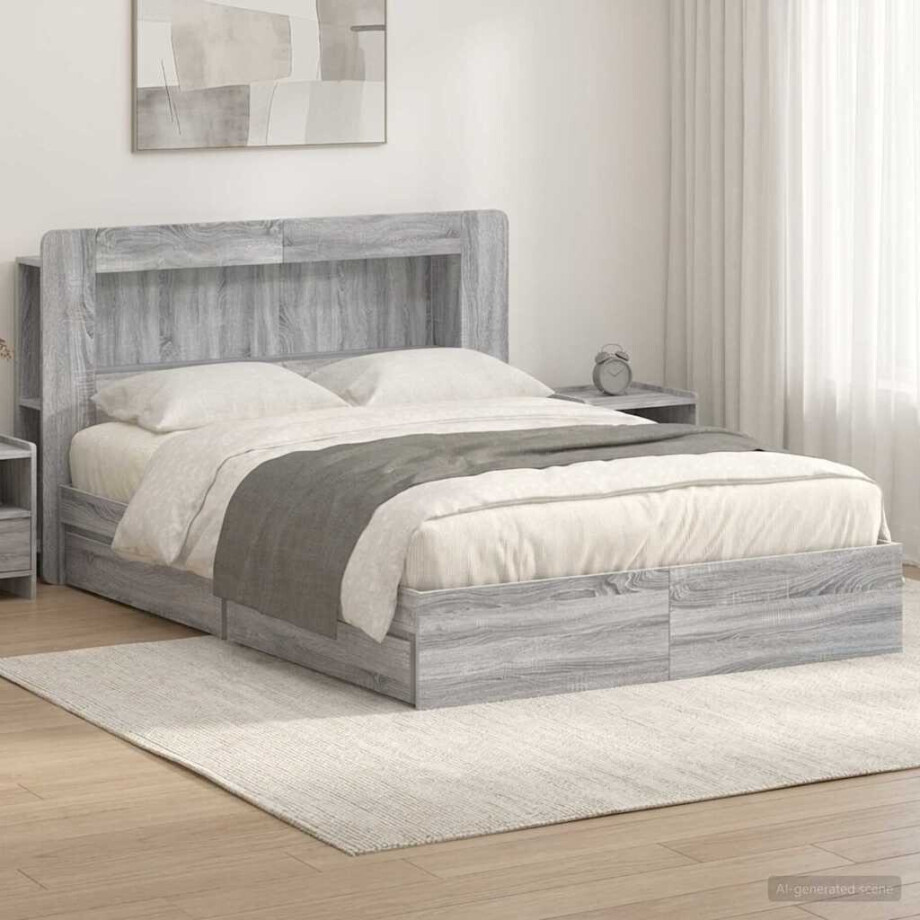 vidaXL Bedframe met opslag Grijs Sonoma 140 x 200 cm Bewerkt hout afbeelding 1