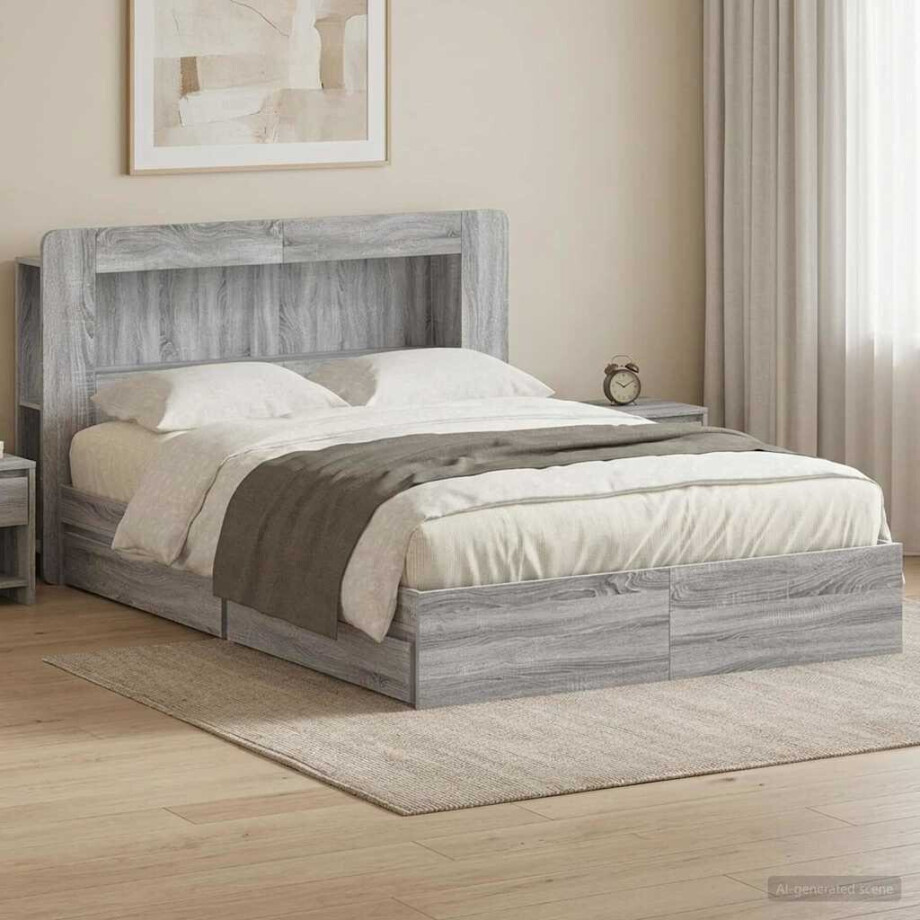 vidaXL Bedframe met opslag Grijs Sonoma 150 x 200 cm Bewerkt hout afbeelding 1